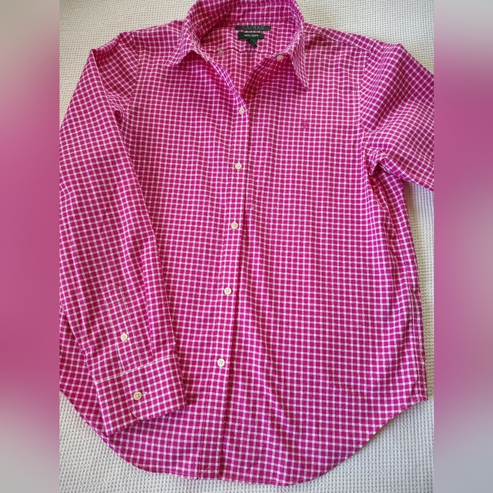 Ralph Lauren Pink and White Check Button-Up Shirt Size M